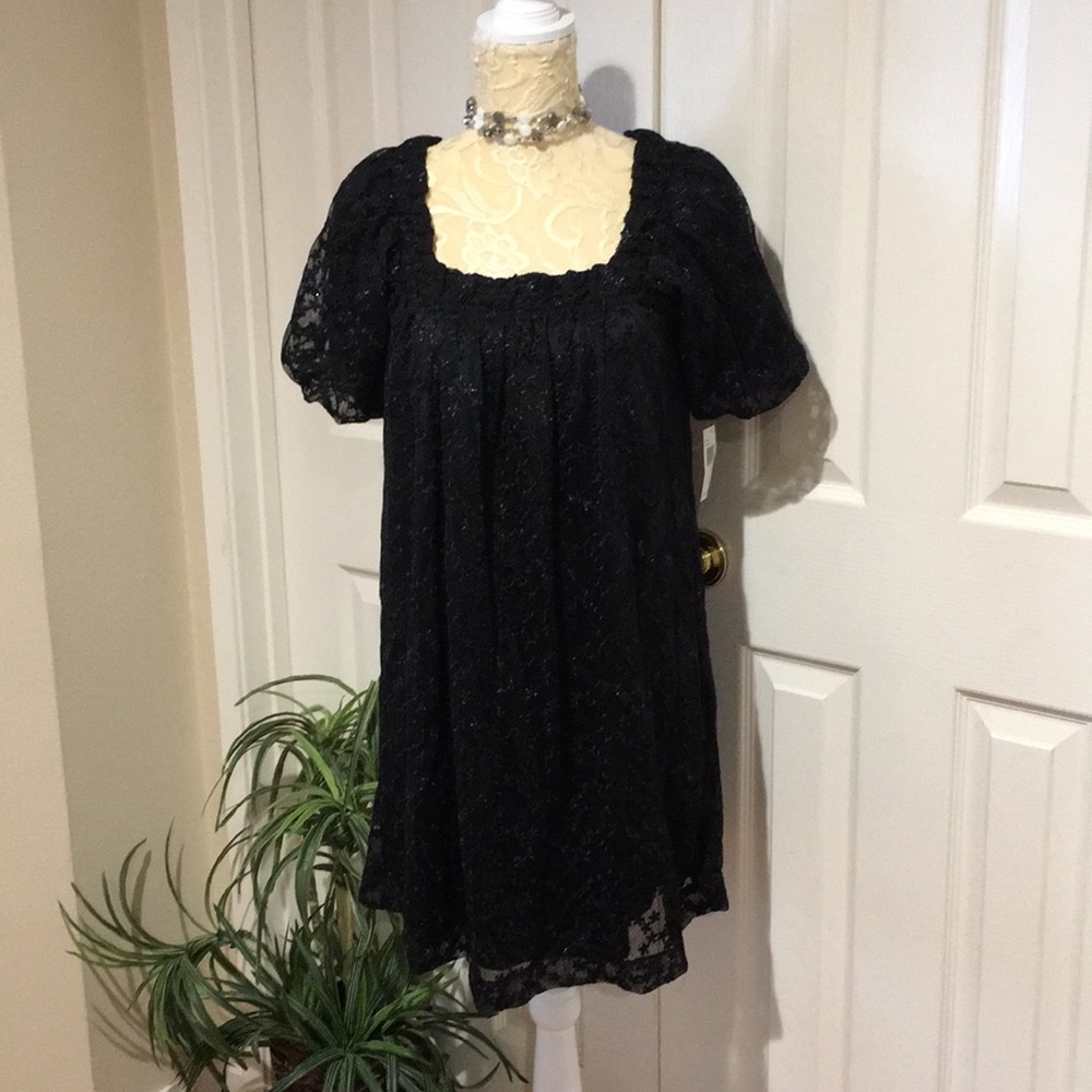 Mac & Jac Black Mini Dress Sheer Sparkle NWT